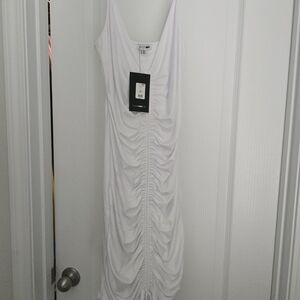 Fashion Nova White Ruched Midi Dress